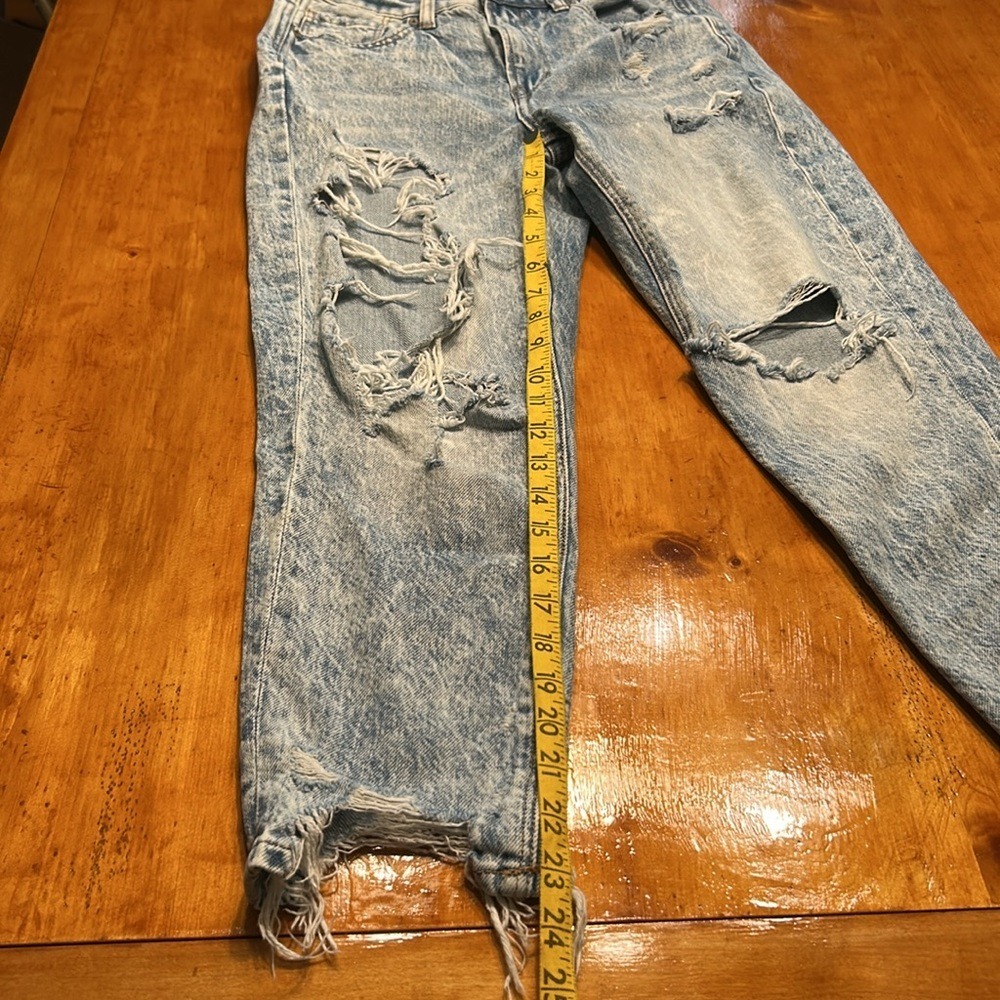 American Eagle Y2K Grunge Acid Wash Distressed Mom Jeans X-Short High Rise Denim - Picture 5 of 11